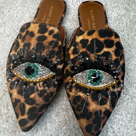 Kurt Geiger Shoes - Kurt Geiger Leopard-Print Embellished Slip-On Mules with Green Eye Accent